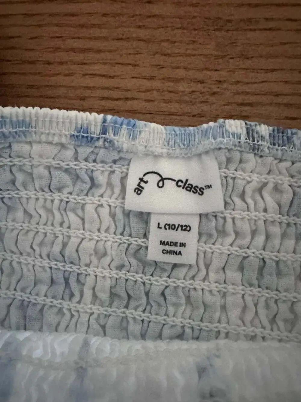 Art Class Girls White Blue Floral Smocked Puff Sleeve Top Size L 10/12